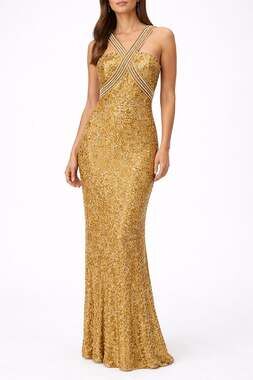 Vtg Silk Beaded Sequin Gold Silver Metallic Glam Fairy Mobwife Maxi Dress 2